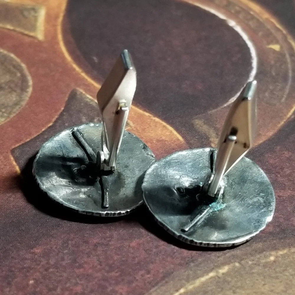 Vintage Sterling Silver cufflinks modernist design brutalist 925 domed circle